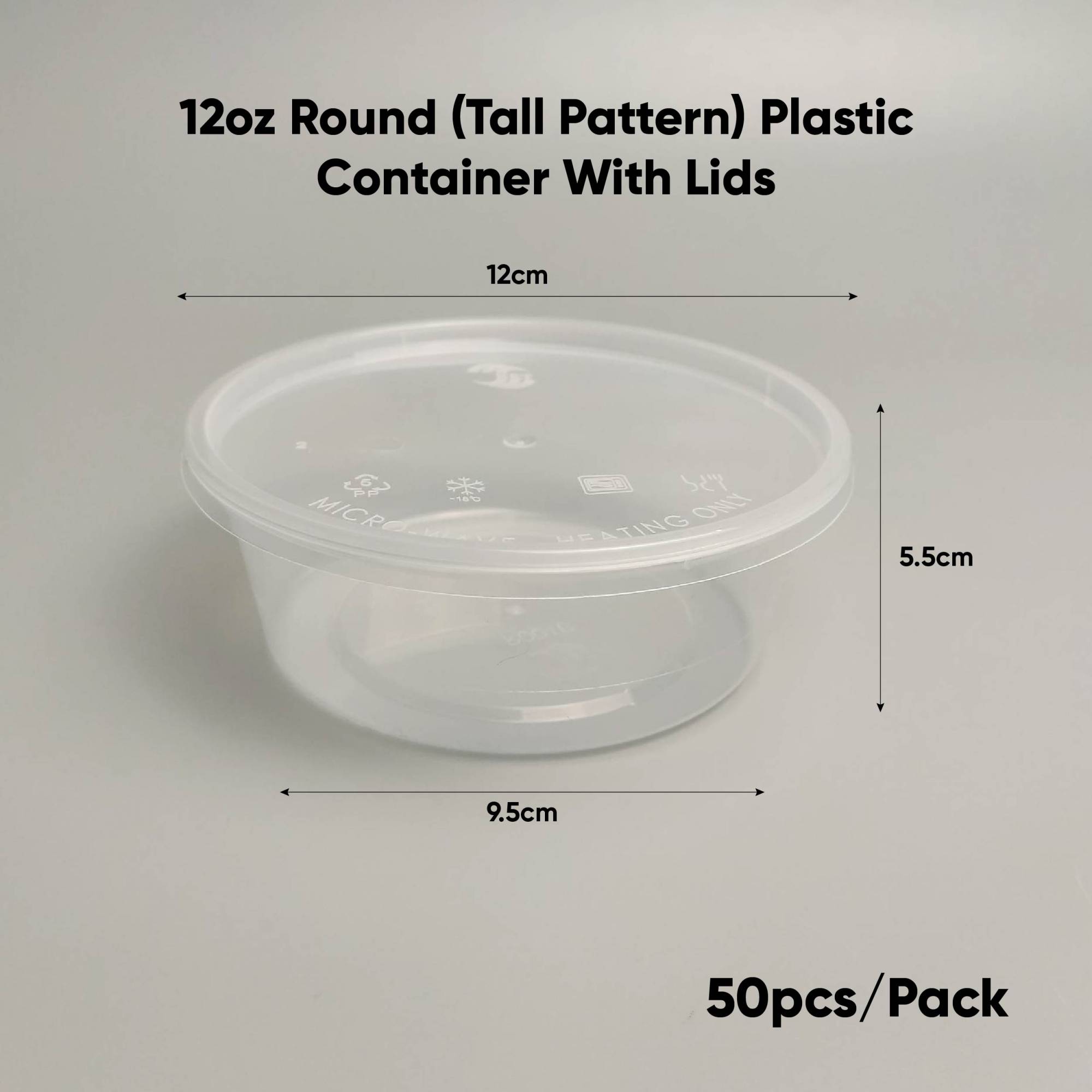 12oz Round (Tall Pattern) Plastic Container With Lids SLV10/PACK50