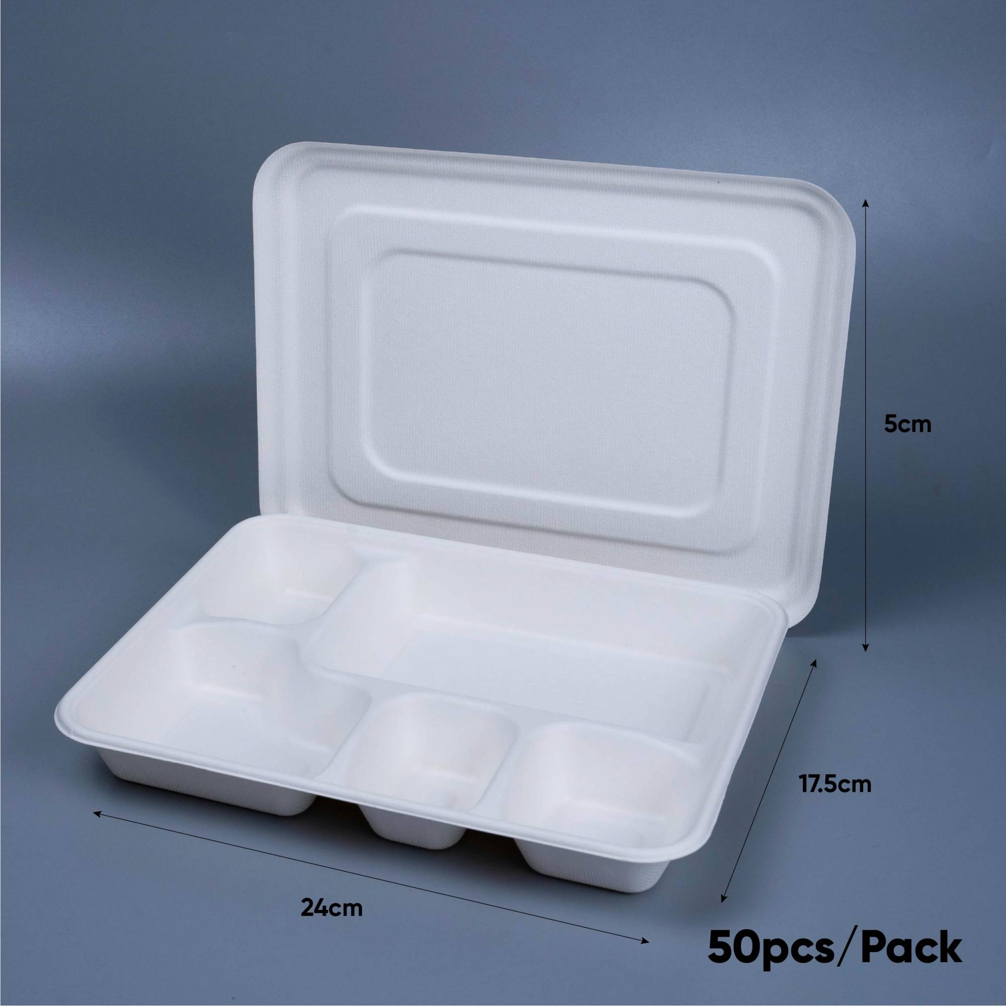 5 Compartment Sugarcane BENTO Lunch Box with Lid