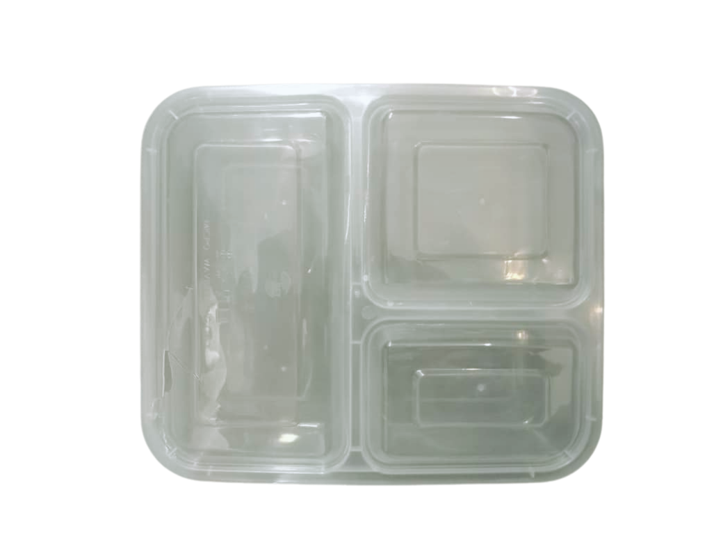 1000ml 3 Compartment Square Disposable Plastic Container With Lids