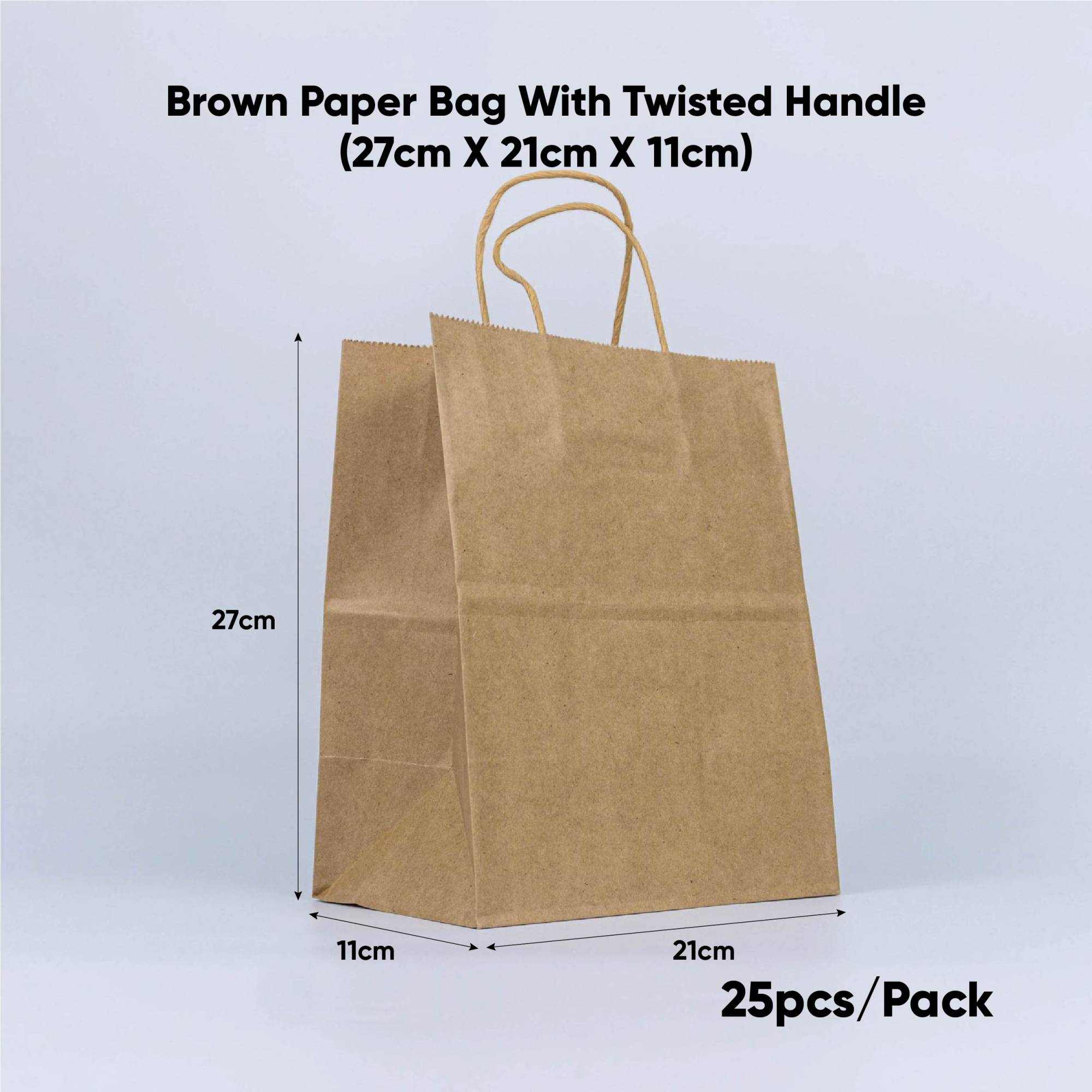 Brown Paper Bag with Twisted Handle (27cm x 21cm x 11cm) PACK25