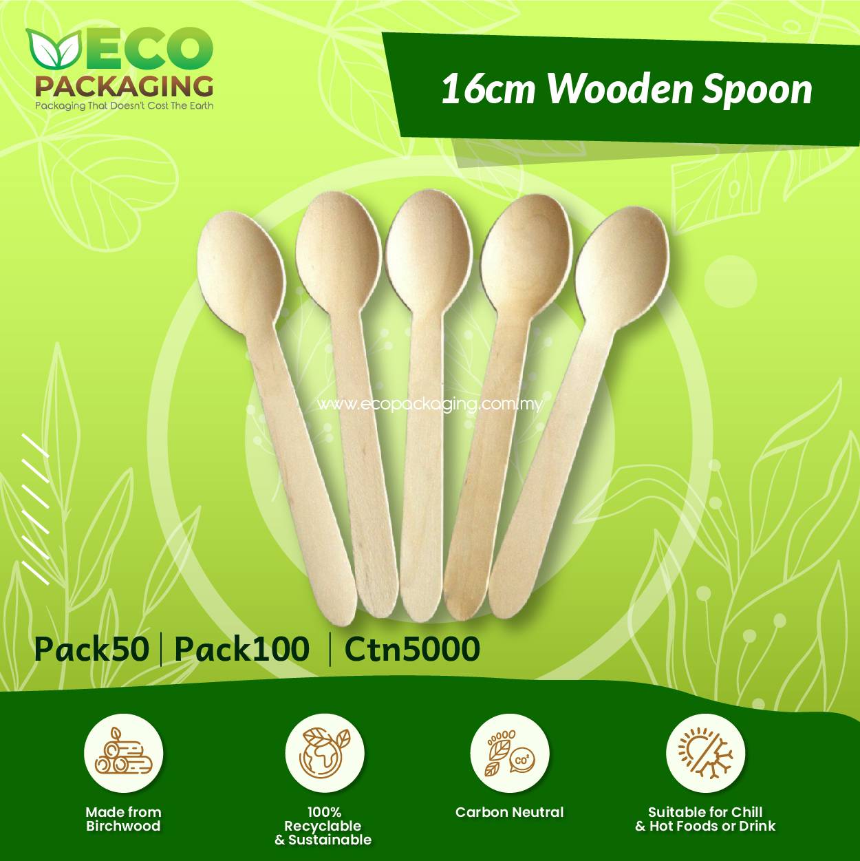 16cm Wooden Spoon - PACK50/CTN5000 16cm Wooden Spoon - PACK50/CTN5000