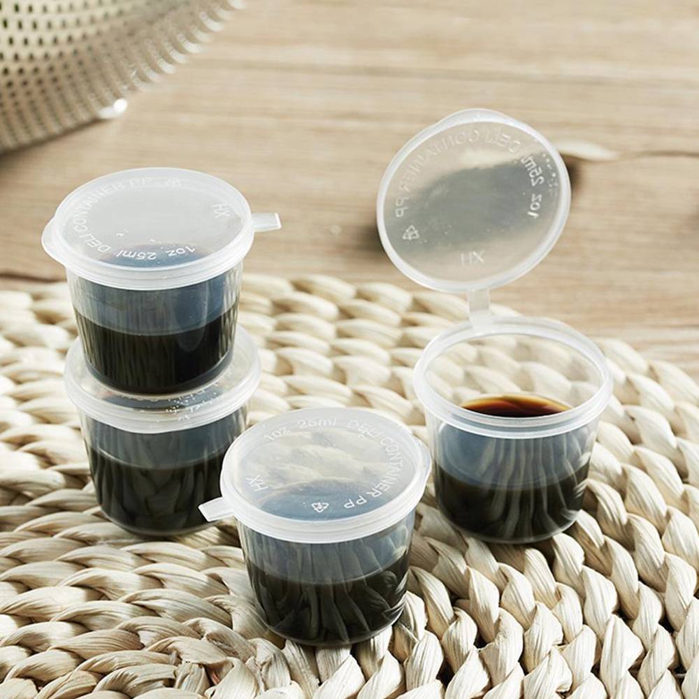 1oz (25ML) Round Sauce Cup with Lids PACK100/CTN3000 (100PCS X 30PACK)