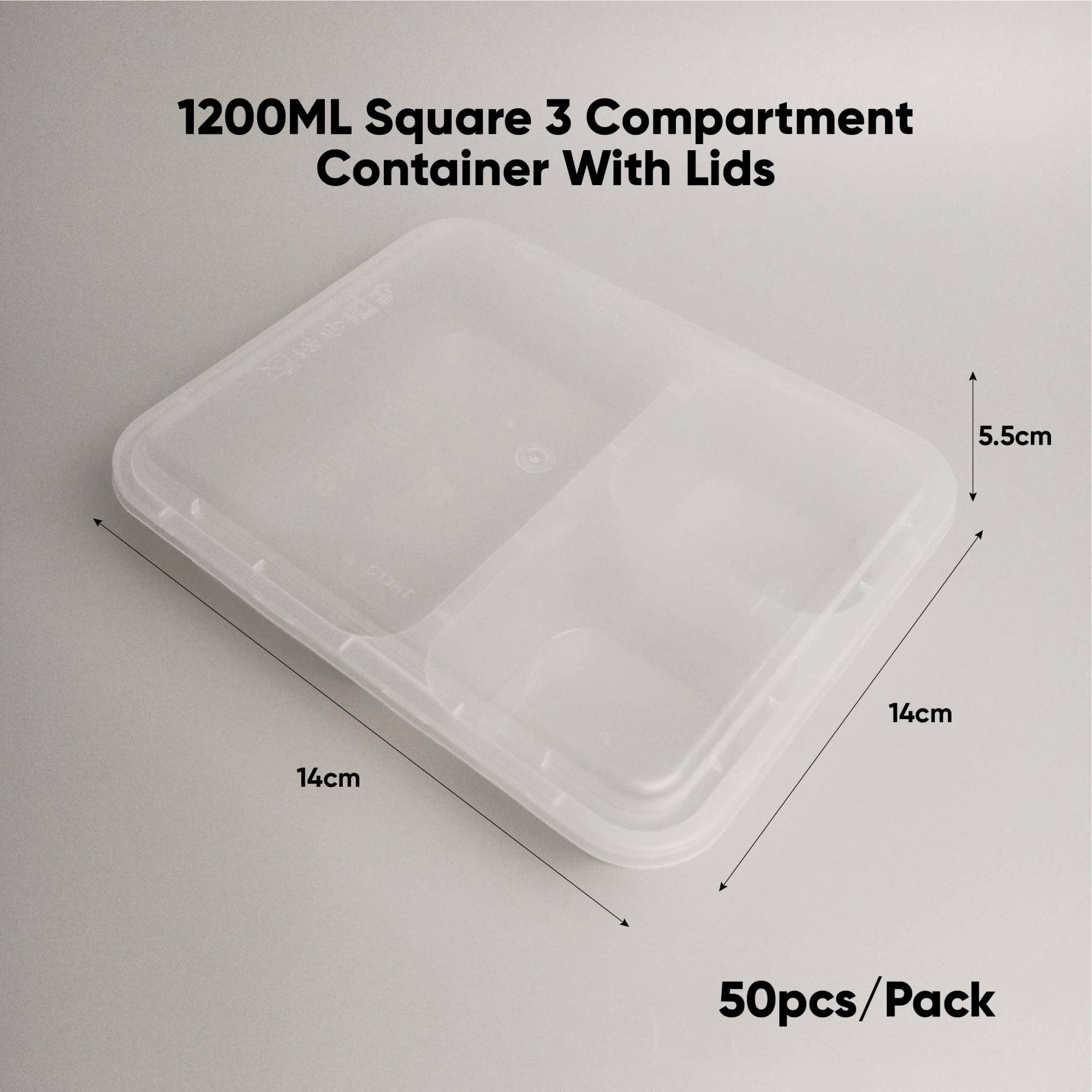 1200ml 3 Compartment Square Plastic Container With Lids