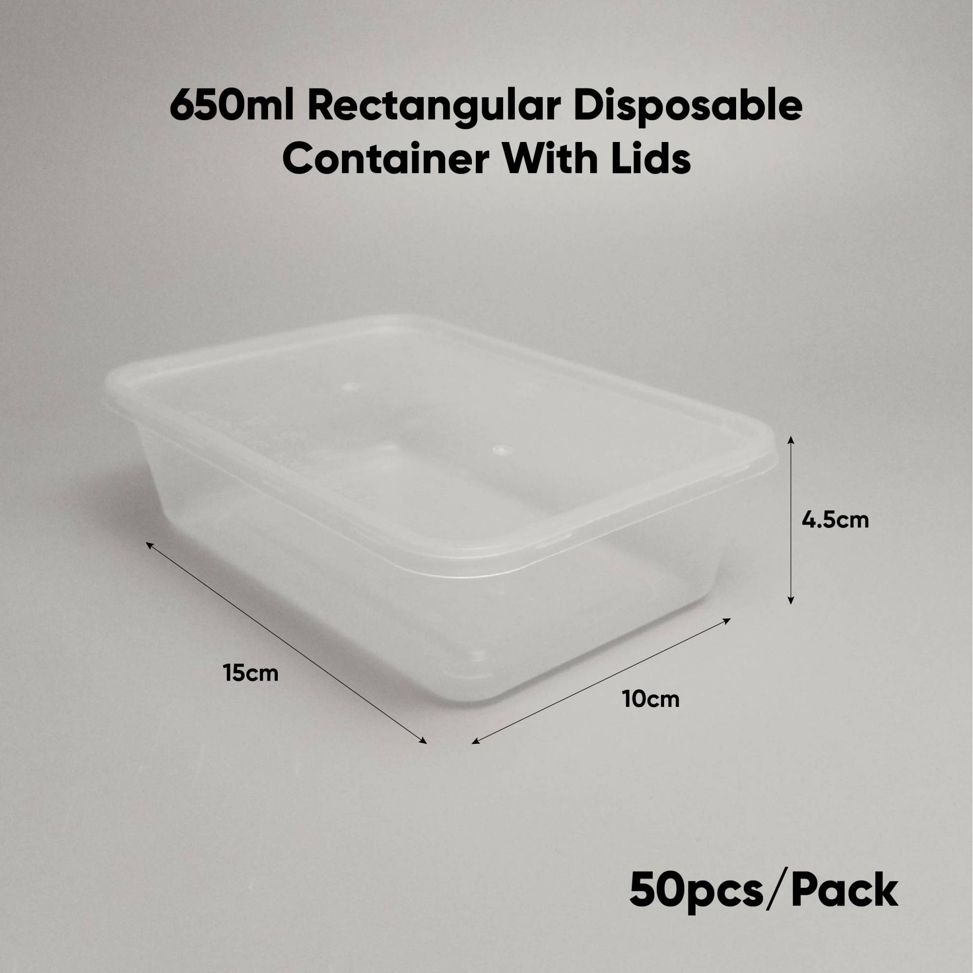 650ml Rectangular Disposable Container with Lids - SLV10/PACK50/CTN500 ...