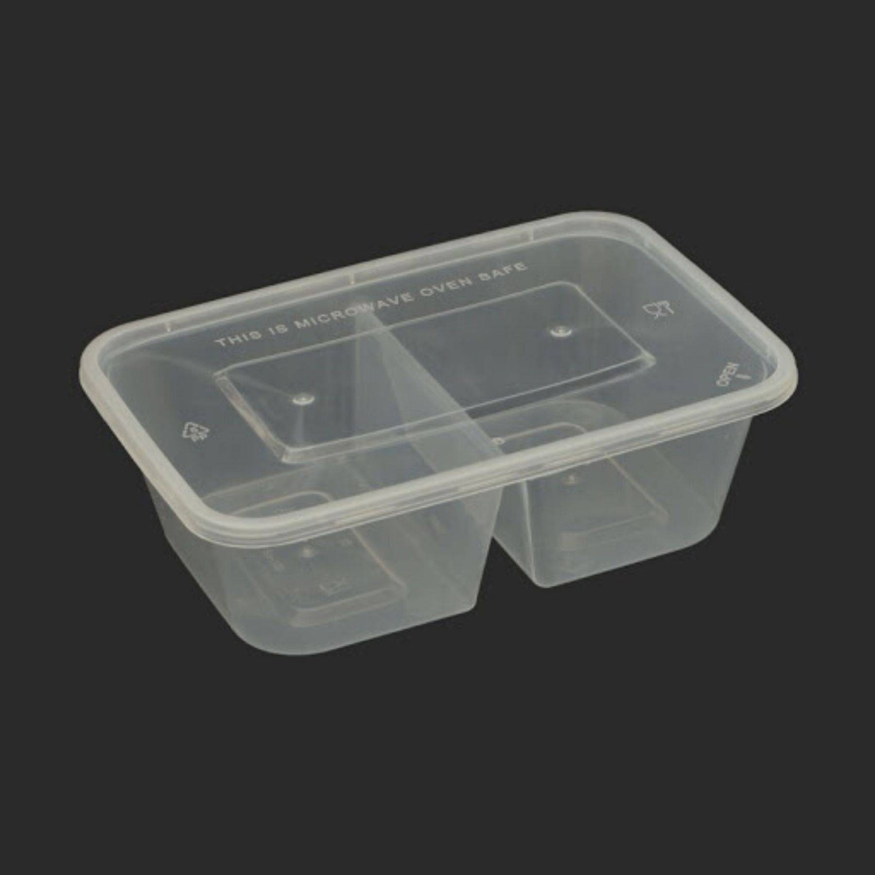 750ML 2 Compartment Rec Plastic Container with Lids SLV10/PACK50