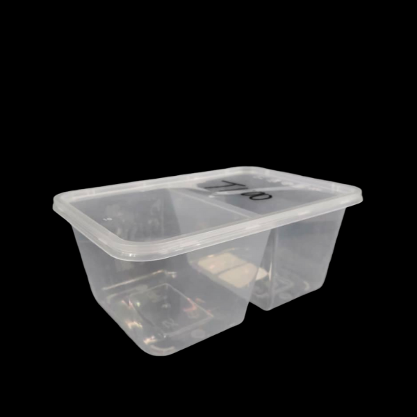 1000ML 2 Compartment Rectangle Disposable Plastic Container With Lids