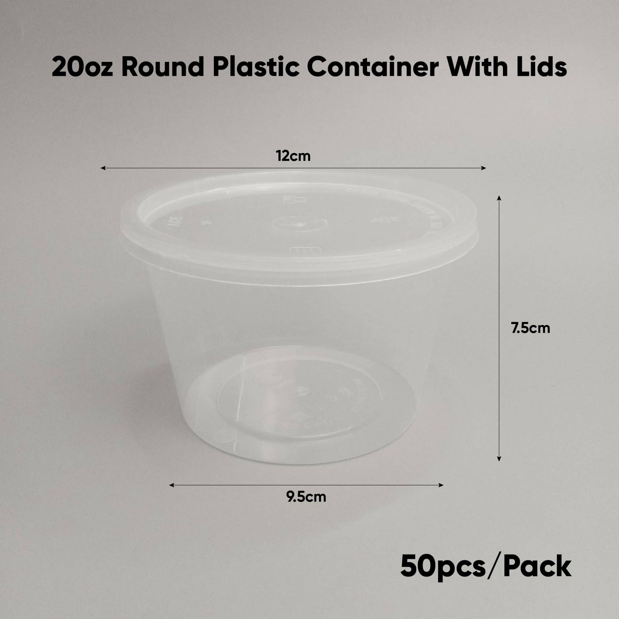 20oz Round Plastic Container with Lids SLV10/PACK50/CTN500 (50PCS X 10PACK)