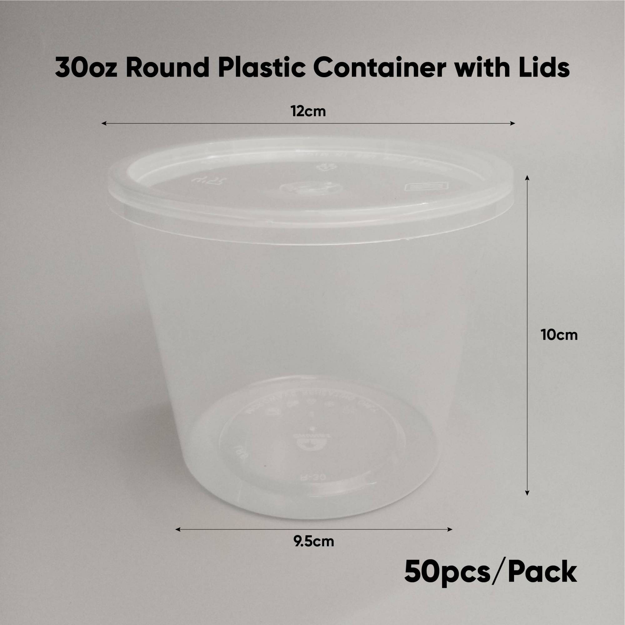 30oz Round Plastic Container with Lids SLV10/PACK50/CTN500 (50PCS X 10PACK)