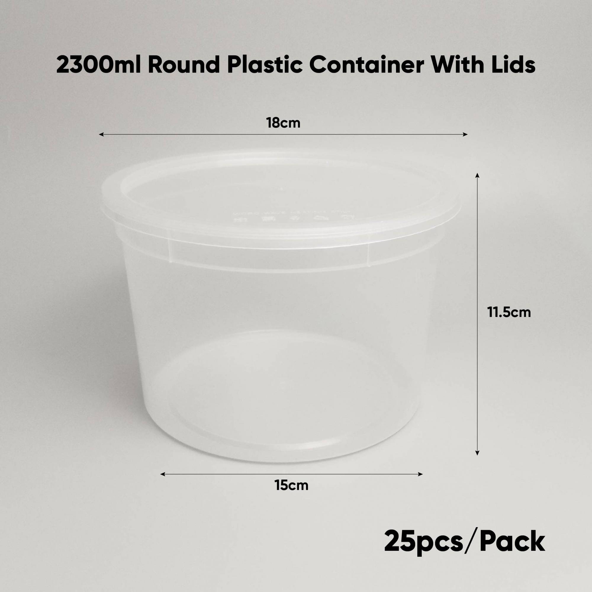 2300ml Round Plastic Container with Lids SLV5/PACK25/CTN 150 (25PCS X
