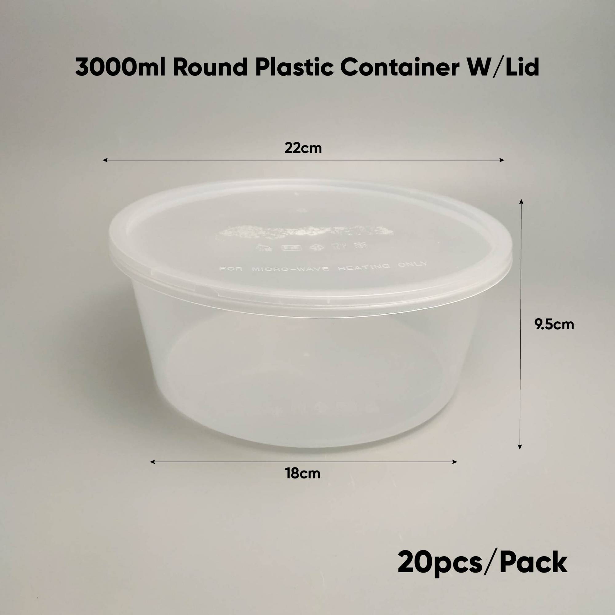 3000ml Round Plastic Container w/Lid PACK20/CTN120